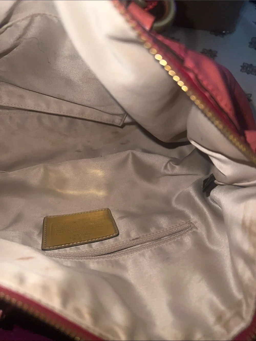 Coach Coral-Red Leather Satchel with Gold Accents